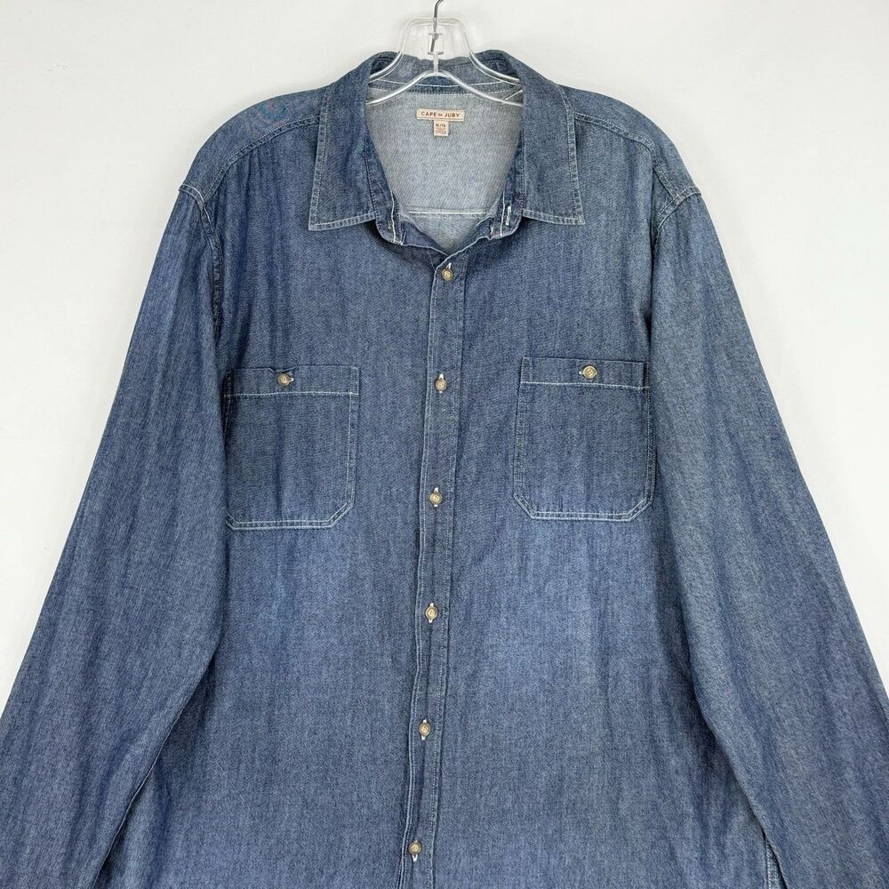 Men's Shirt XL Blue Denim Long Sleeve Button Up Pockets Classic Cotton Cape Juby - Picture 4 of 16